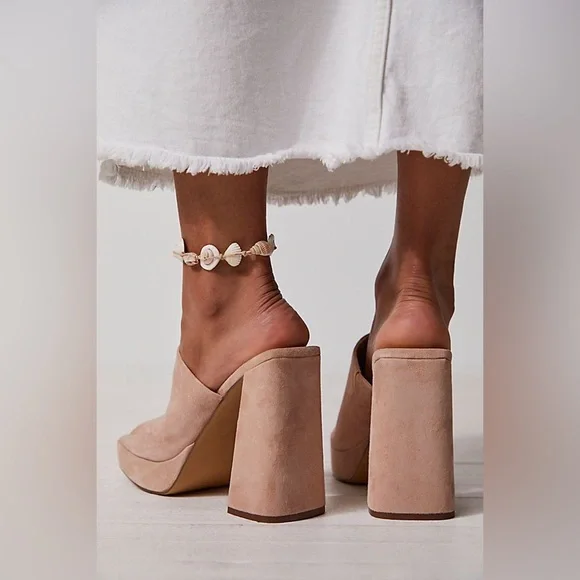 Free People Margo Mules Block Heel Pearl Sand Suede Square 38.5 EU / 8.5 US New - Picture 5 of 12